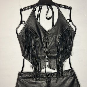 Leather Halter Top with Fringe